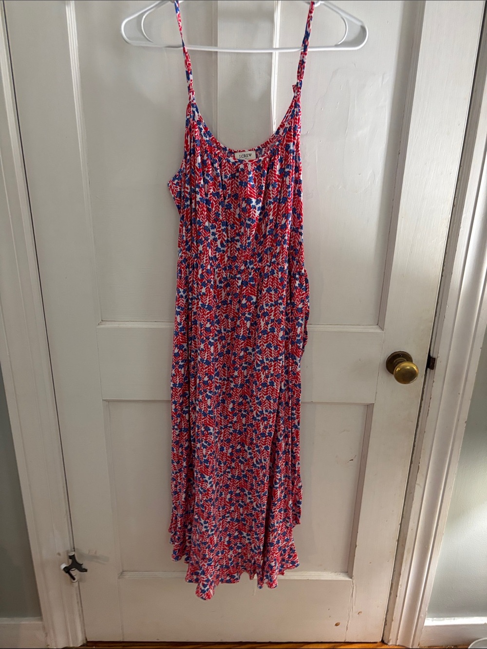 J. Crew Red and Blue Floral Midi Dress